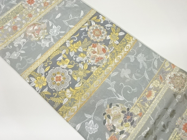 横段・丸に鳳凰・花唐草模様織出し袋帯